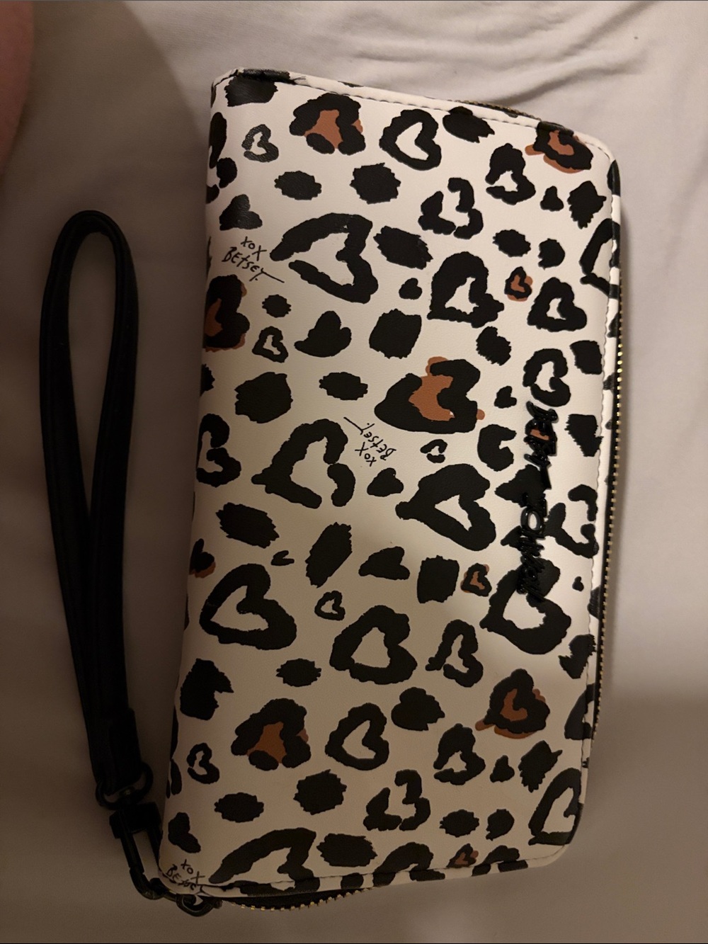Betsy Johnson Leopard-Print Wristlet Wallet - White/Black/Brown